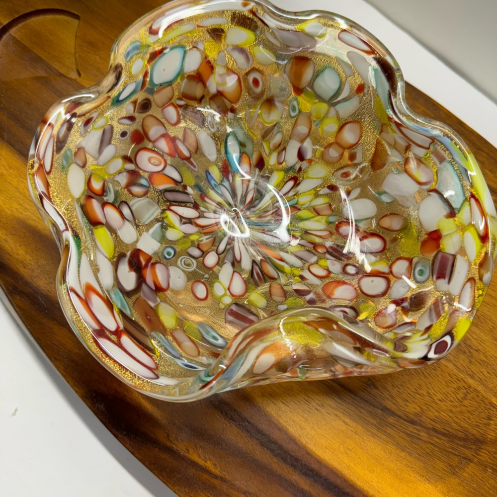 Vintage Murano Glass Schale Rest of the day By Dino Martens Gold Spec bowl 7"